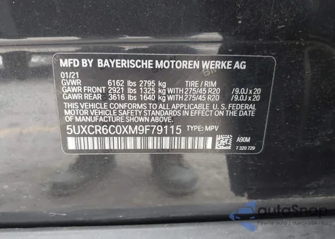 2021 BMW X5 xDrive40I z USA, uszkodzony, nr VIN 5UXCR6C0XM9F79115